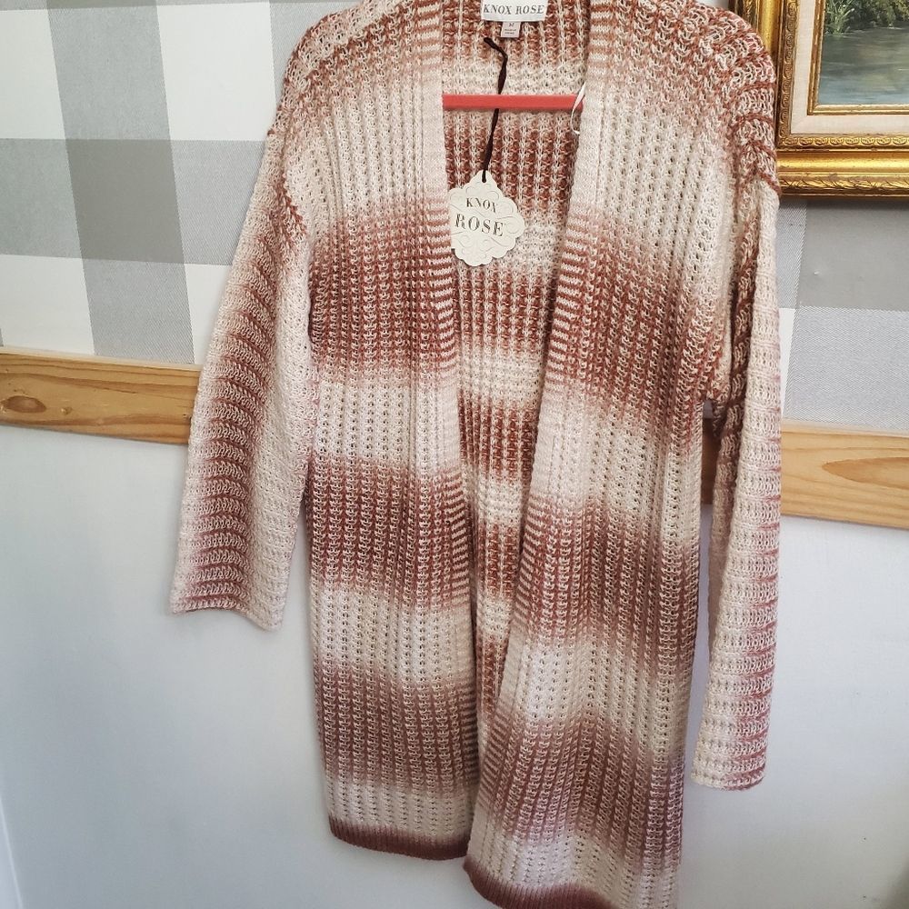 Knox rose cardigan sweater size medium nwt pink strip chunky knit - Picture 1 of 7